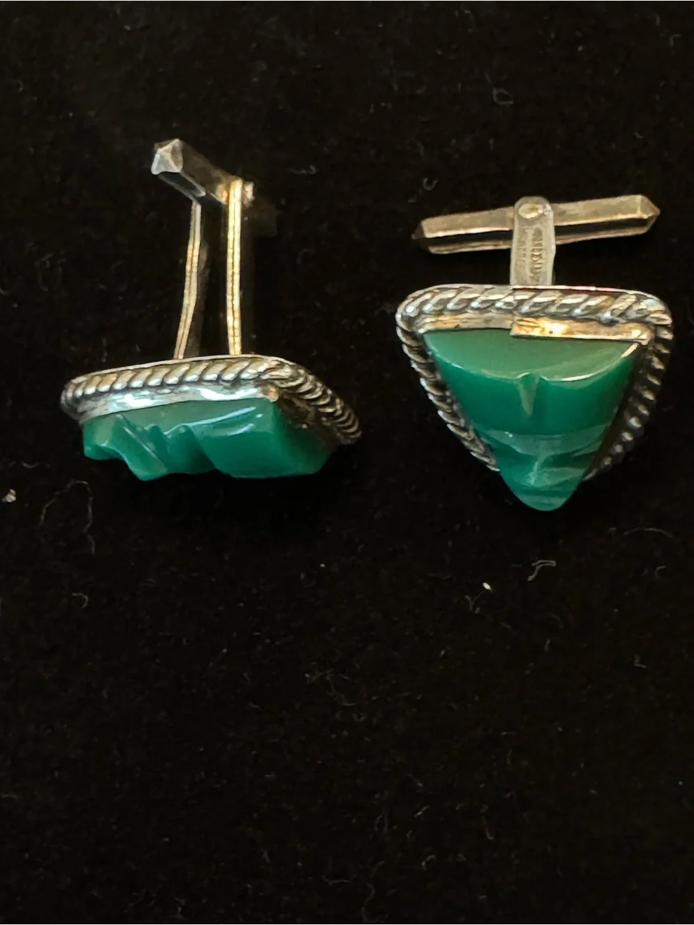 Vintage Green Jade-style Stone Set in Sterling Silver Cufflinks
